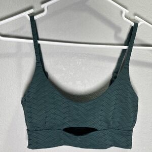 Aerie Mesh Scoop Bikini Top Size Small Key Hole Green Padded Adjustable Straps